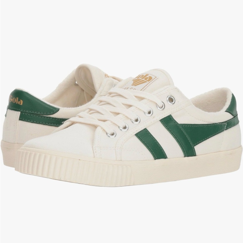 Gola Women's White Canvas Sneakers with Dark Green Stripes